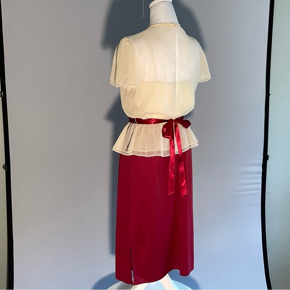 True Vintage 1980s Sheer Embroidered Church Dress with Ribbon Sash - Picture 11 of 16